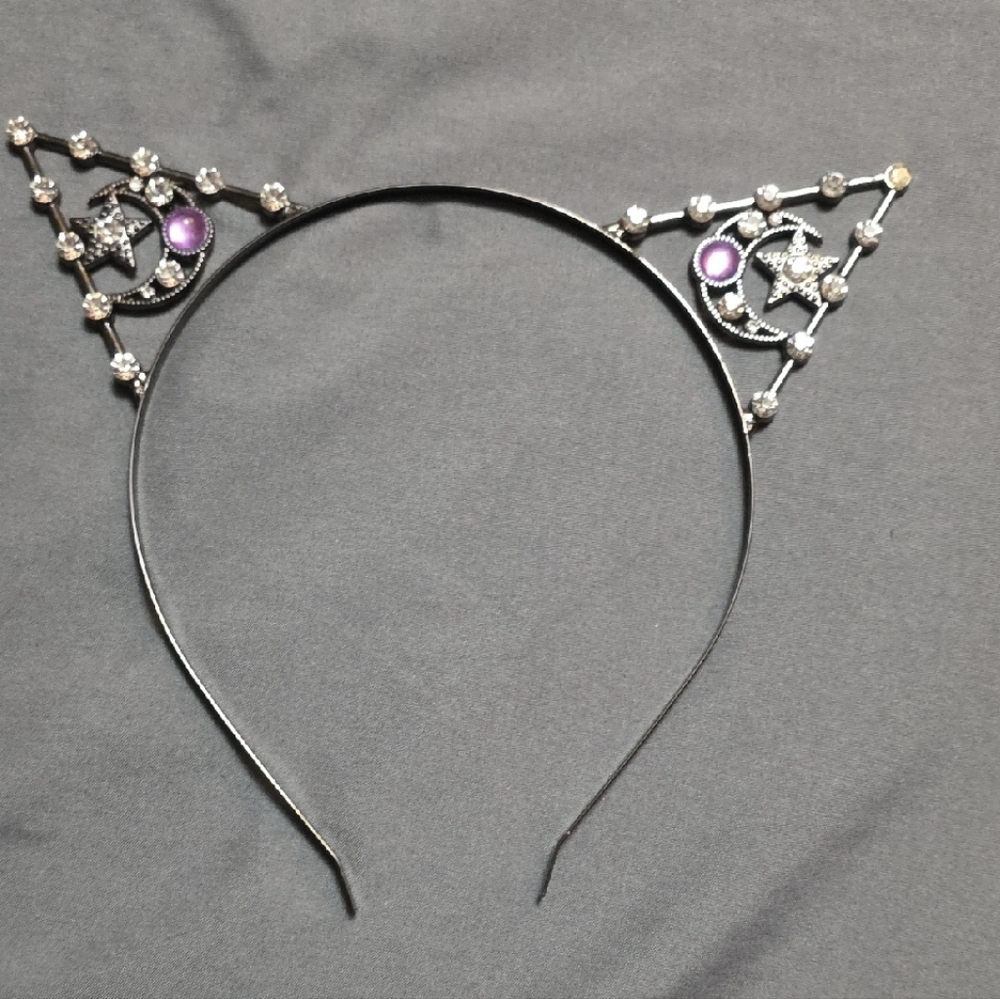 Elegant Silver and Purple Cat Ear Headband